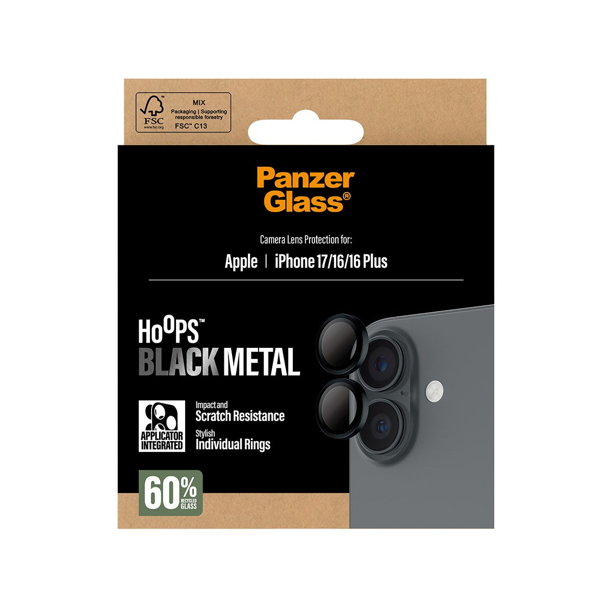 PanzerGlass® Hoops® Schwarz Kameraschutz iPhone 17 | iPhone 16 | 16 Plus